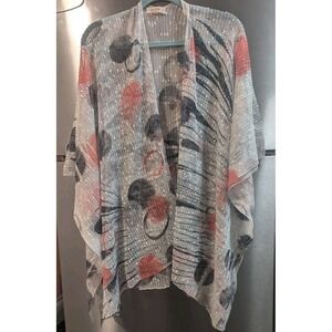 Jess & Jane 2X Open Knit Kimono Abstract Coverup Artsy Slits Sheer Beach Flowy